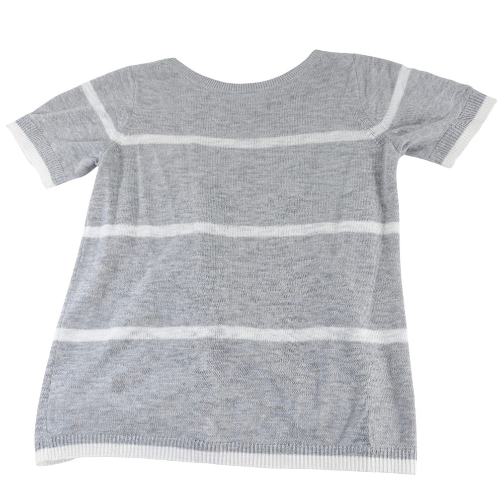 GAP Women's Grey White Stripe Short Sleeve Knit Sweater Medium 100% Cotton - Picture 2 of 11